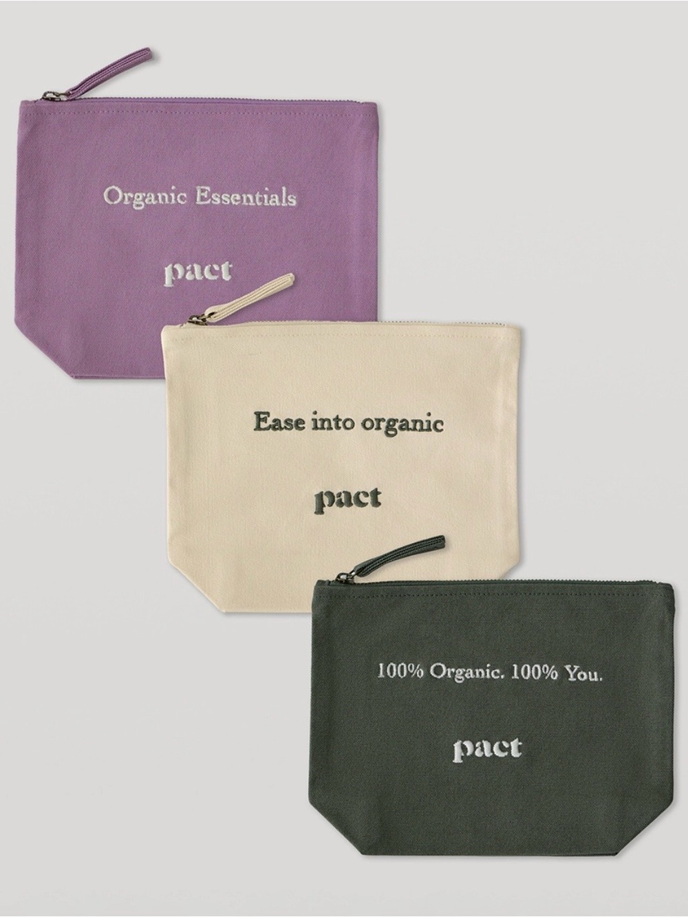 Pact 100% Organic Cotton Multi Use Trio Bag Set in Black, Cream & Purple NEW!